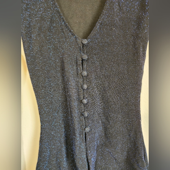 Women's Retro Blue Mesh Long Sleeve Button Blouse - Picture 3 of 5